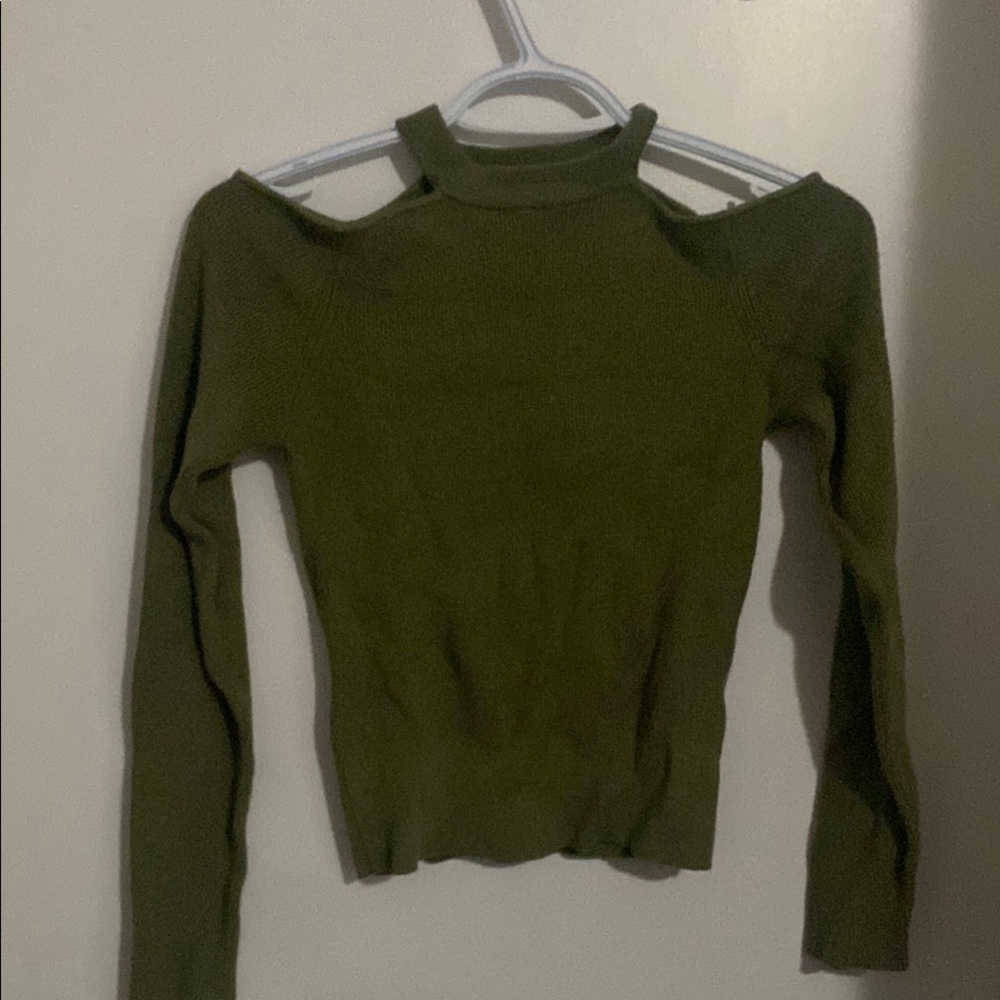 Olive Green Cold Shoulder Sweater